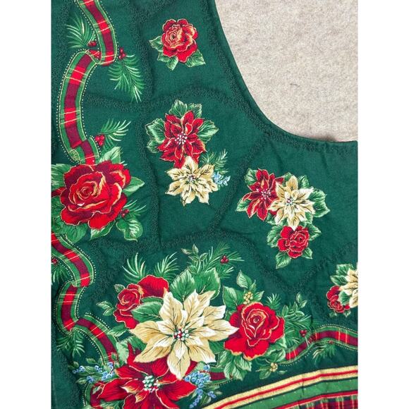 Quilted Christmas Vest Handmade Poinsettia Plaid Sz 1X 16 18 Granny Cottage Ugly - Picture 4 of 7